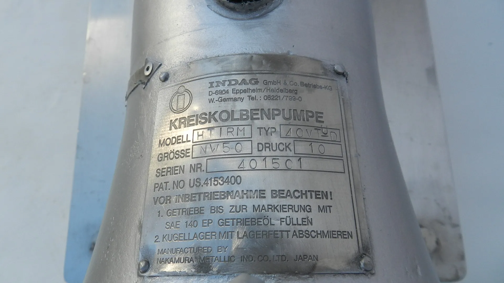  Edelstahl-Kreiskolbenpumpe INDAG HTIRM 40 VT-D 