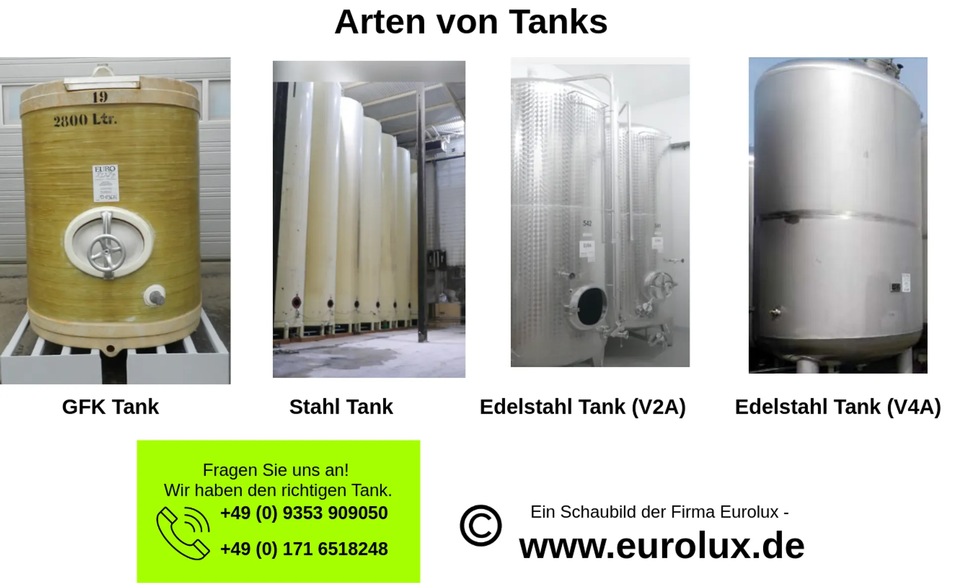 Unterschiedliche gebrauchte tanks v2a v4a GFK Stahltank von Eurolux