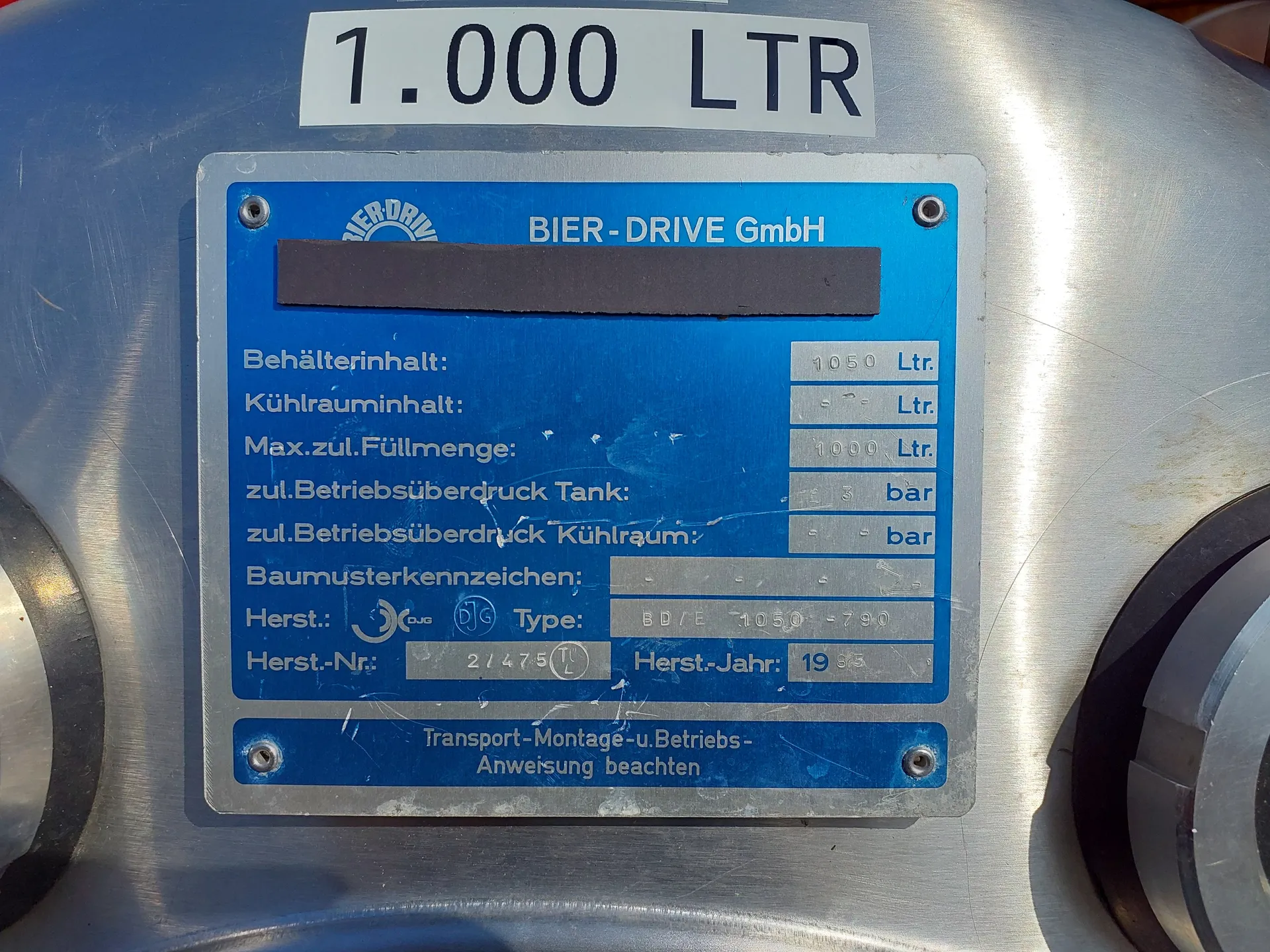 1.000 Liter Drucktank 3 bar