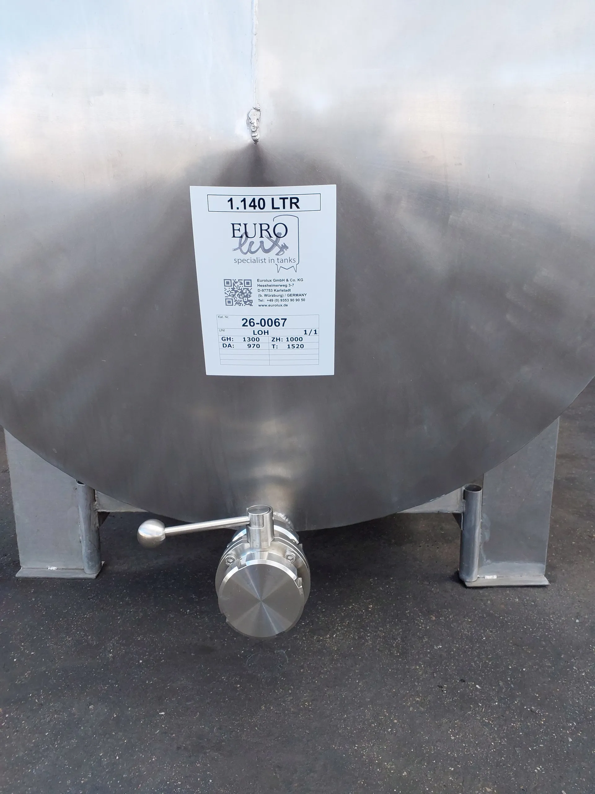 1.140 Liter Lagertank/ Weintank aus V2A