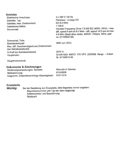 Technische Daten zum Dekanter 2/2