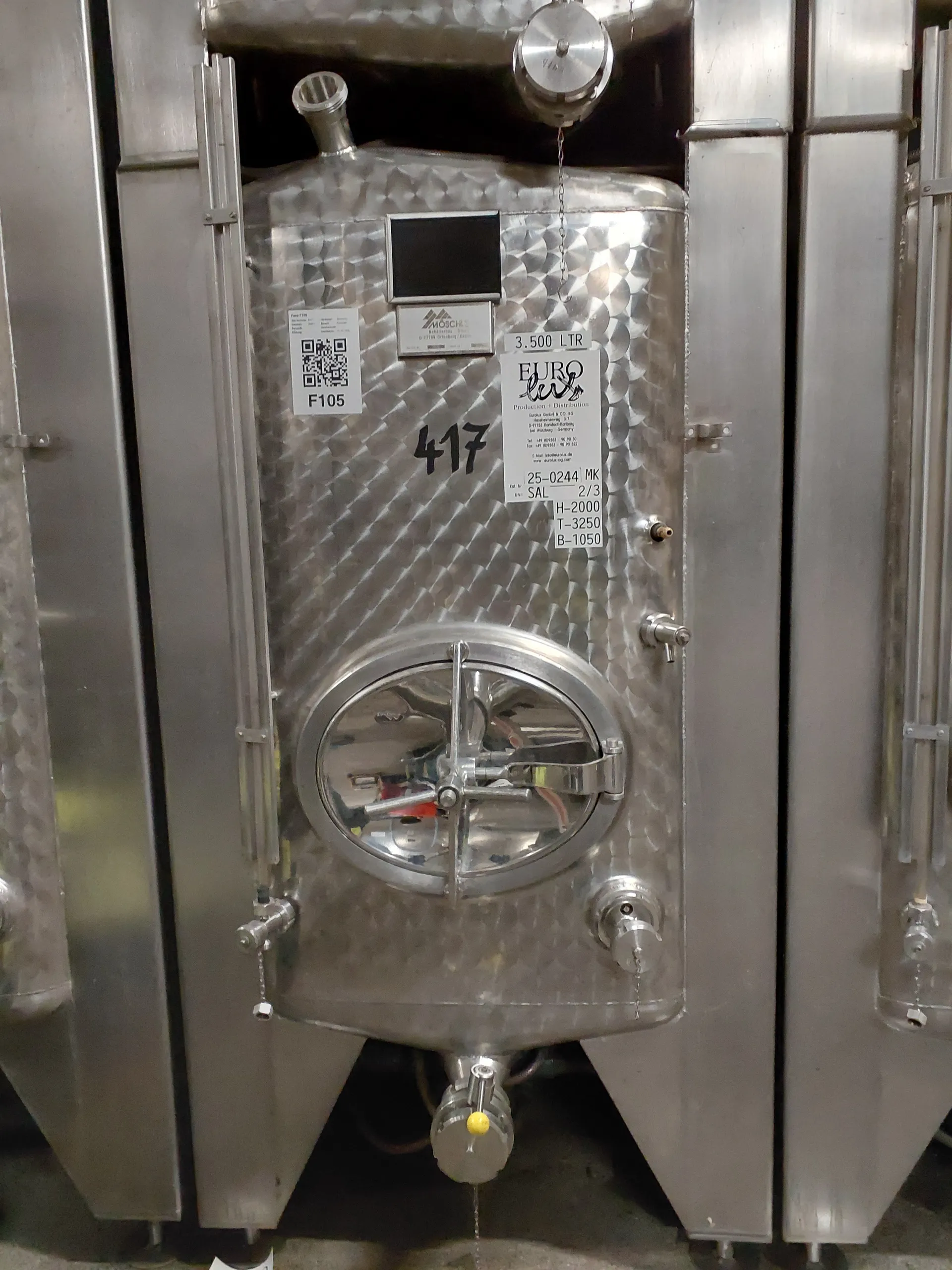 3.500 Liter  Weintank/ Lagertank Möschle,  kubisch mit Kühlmantel