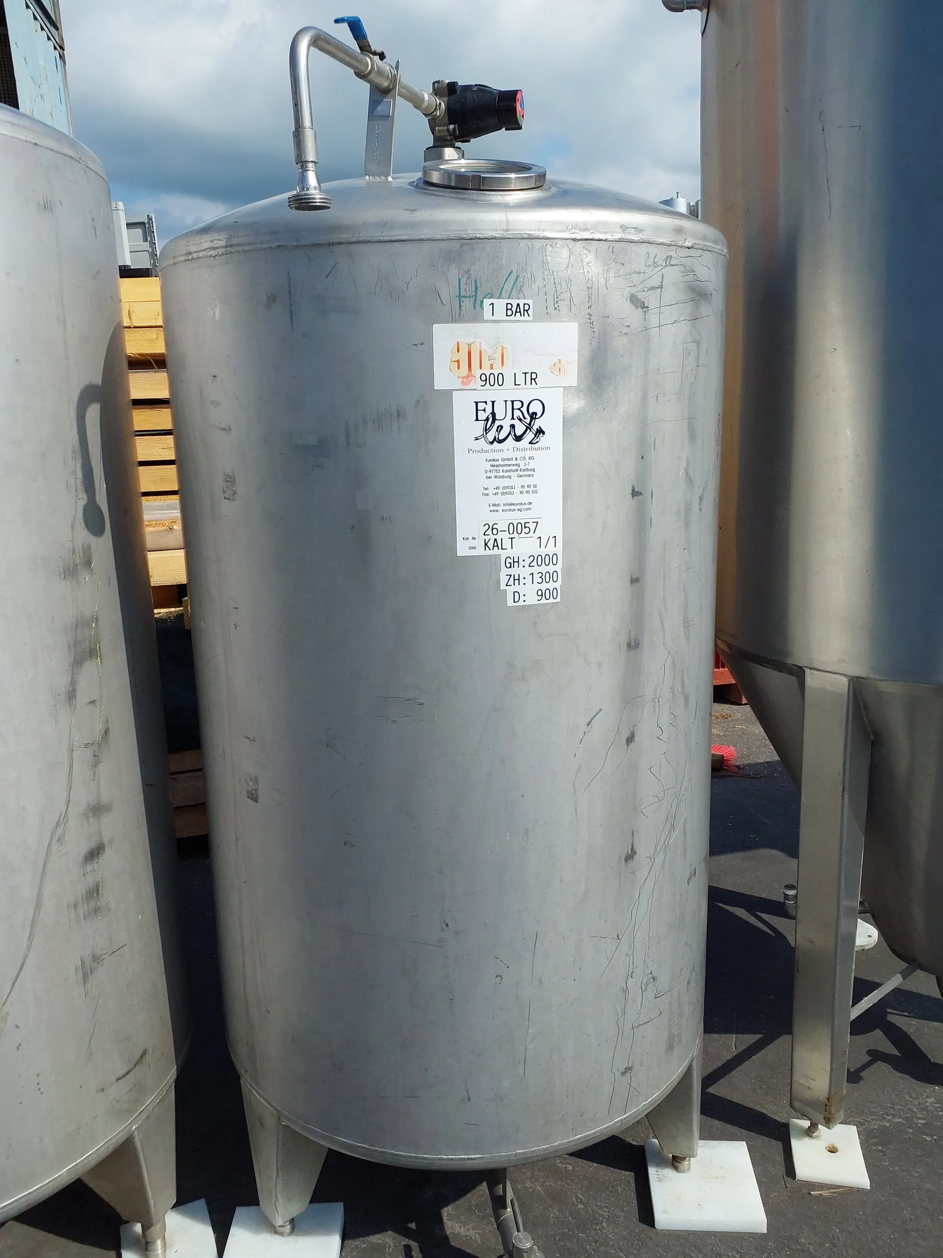 900 Liter Drucktank 1 bar in V2A