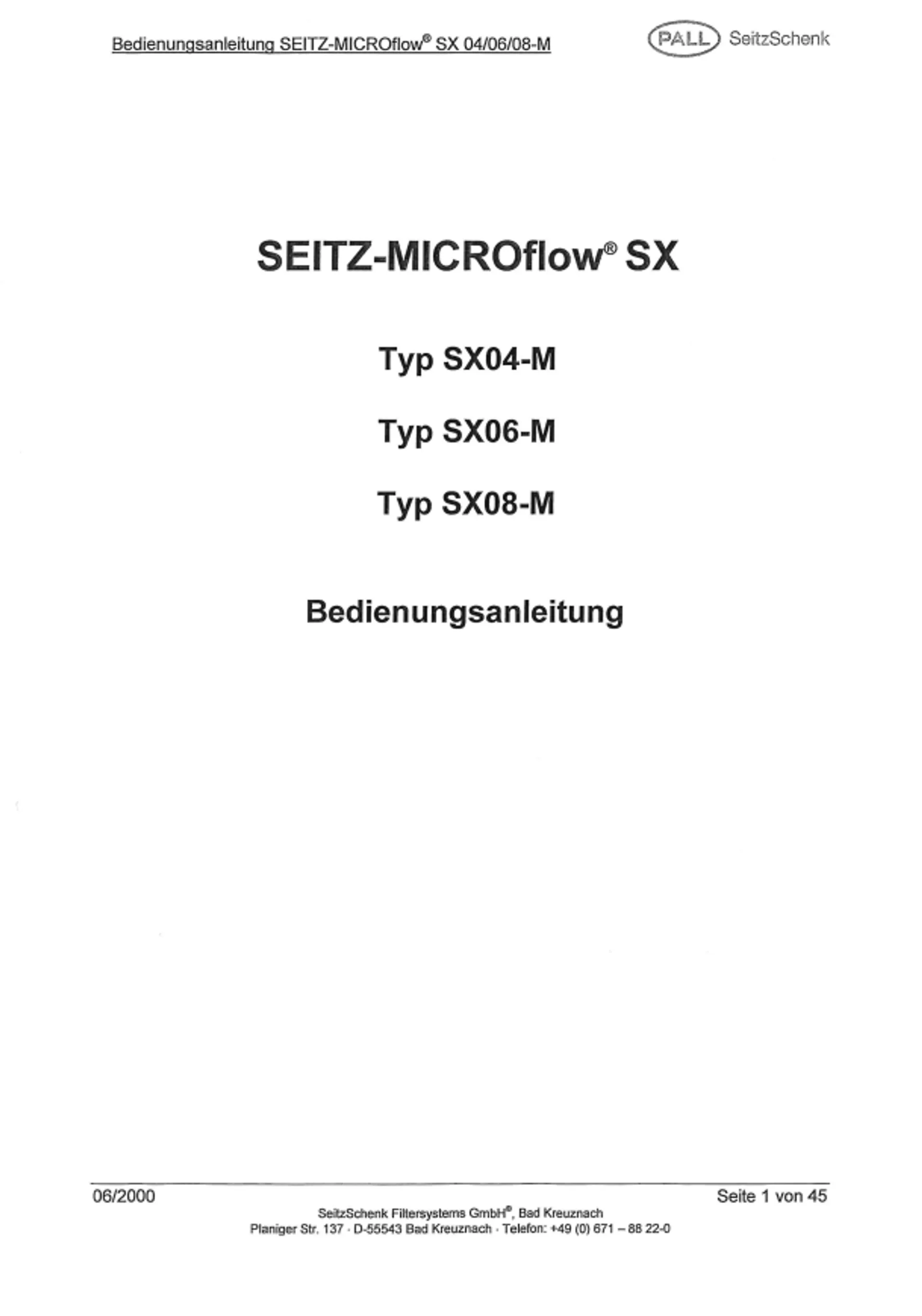 Cross Flow Filter SEITZ-MICROflow SX 04M