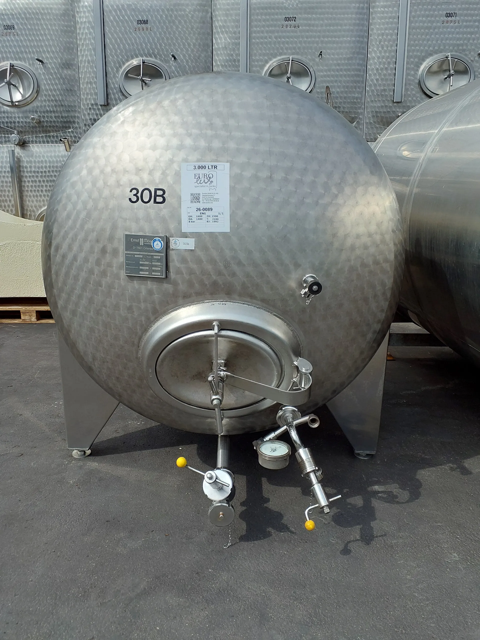 3.000 Liter 8 bar Drucktank in V2A