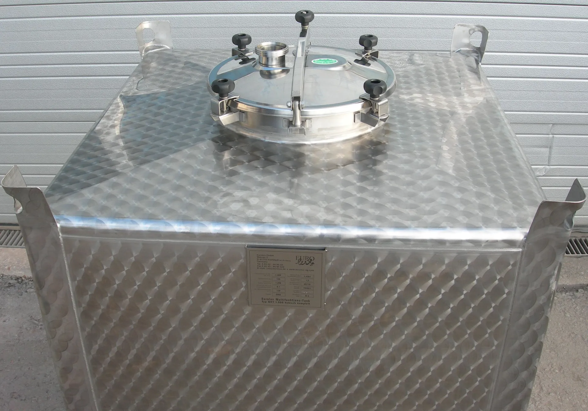 1200 Liter Eurolux Edelstahltank, Transporttank, drucklos  aus V2A