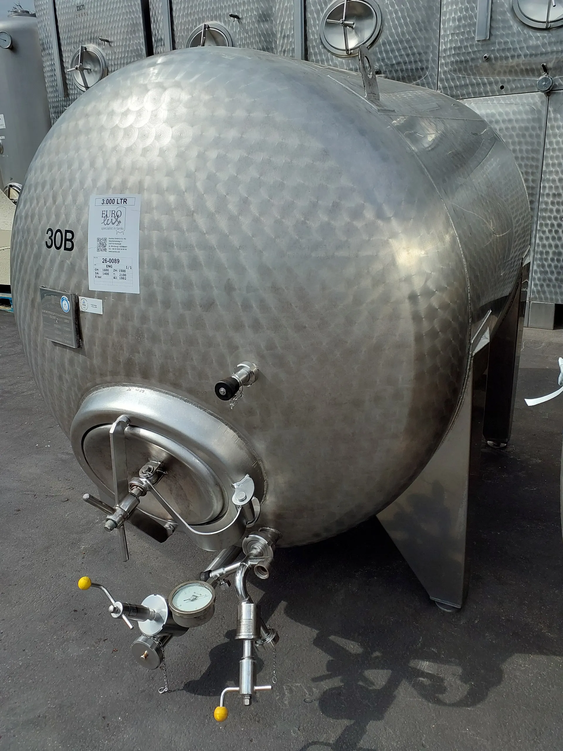3.000 Liter 8 bar Drucktank in V2A