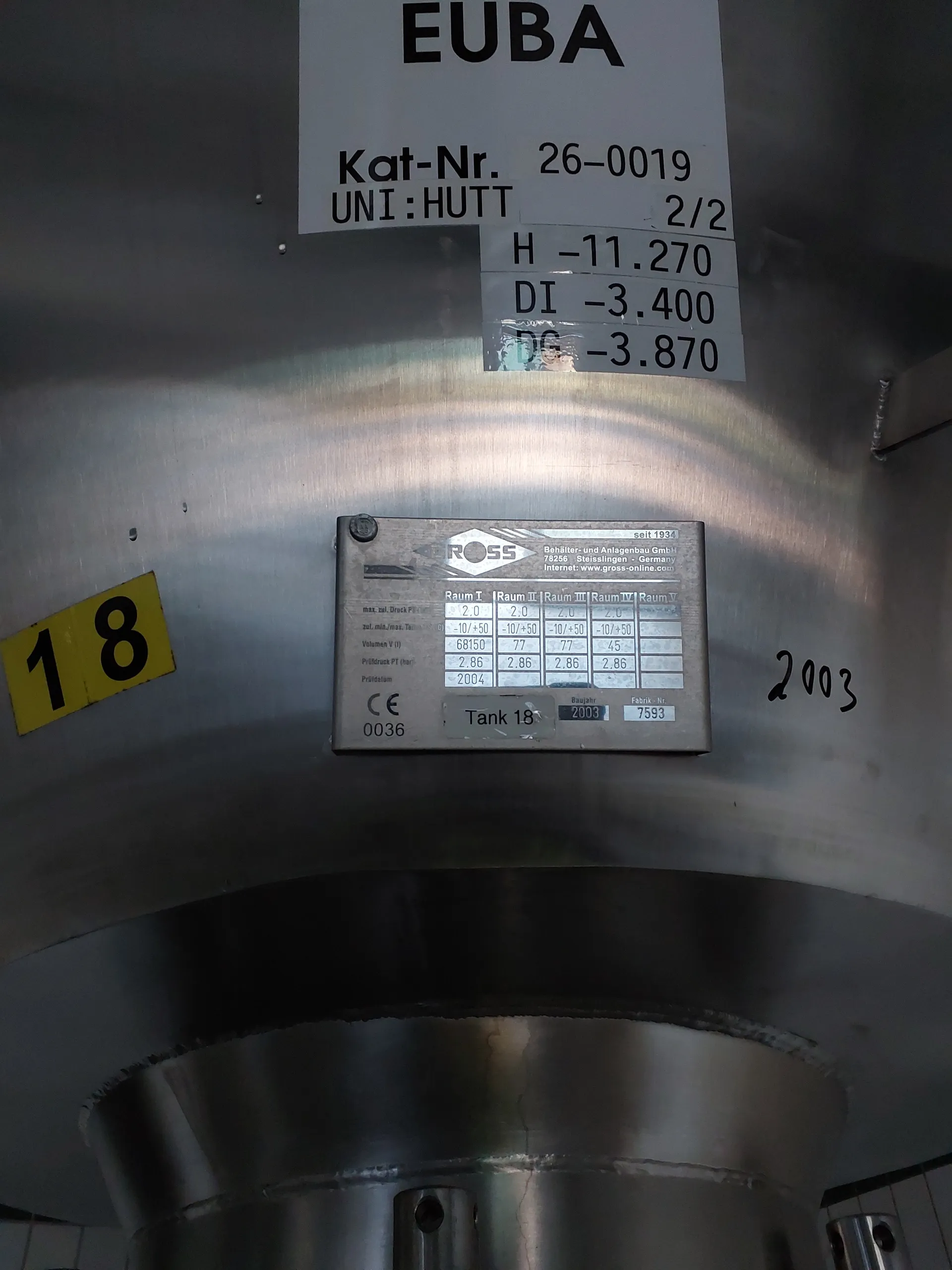 68150 Liter ZKG Tank/ Drucktank/ Lagertank GROSS mit Kühlmantel und Isolierung