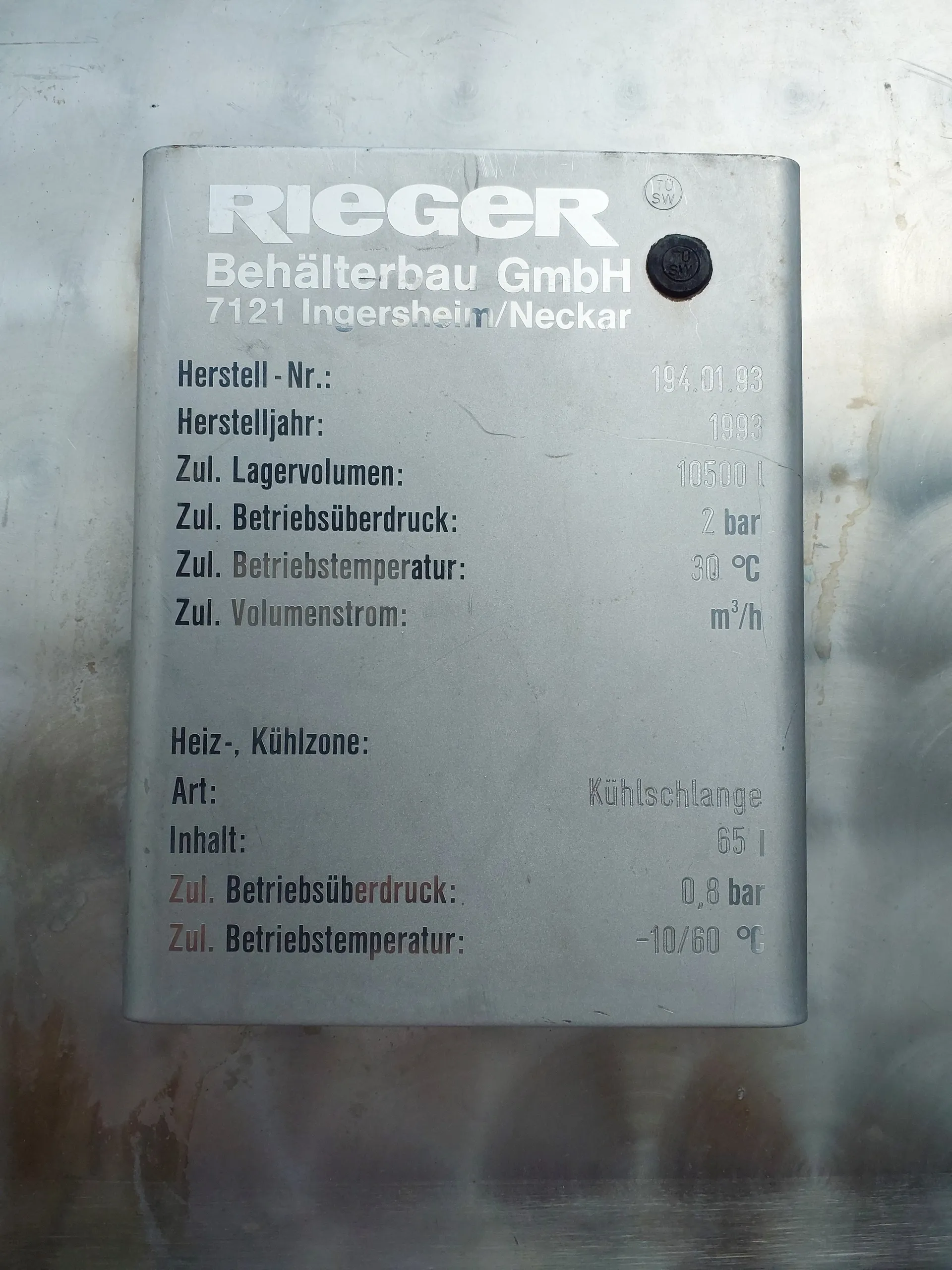 10.500 Liter Maischebehälter mit Kühlschlangen