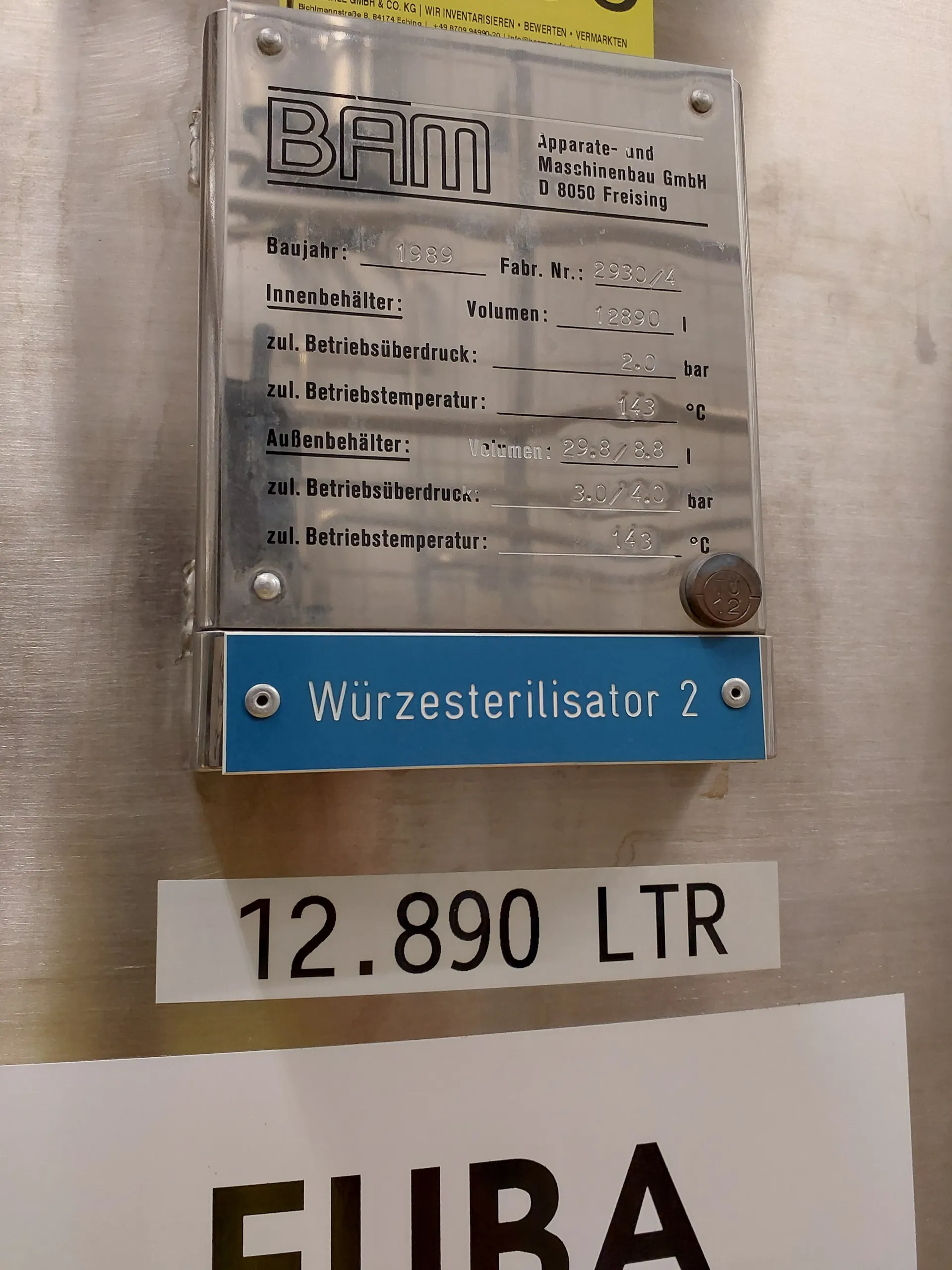12.890 Liter 2 bar Drucktank Würzesterilisator 2 isoliert