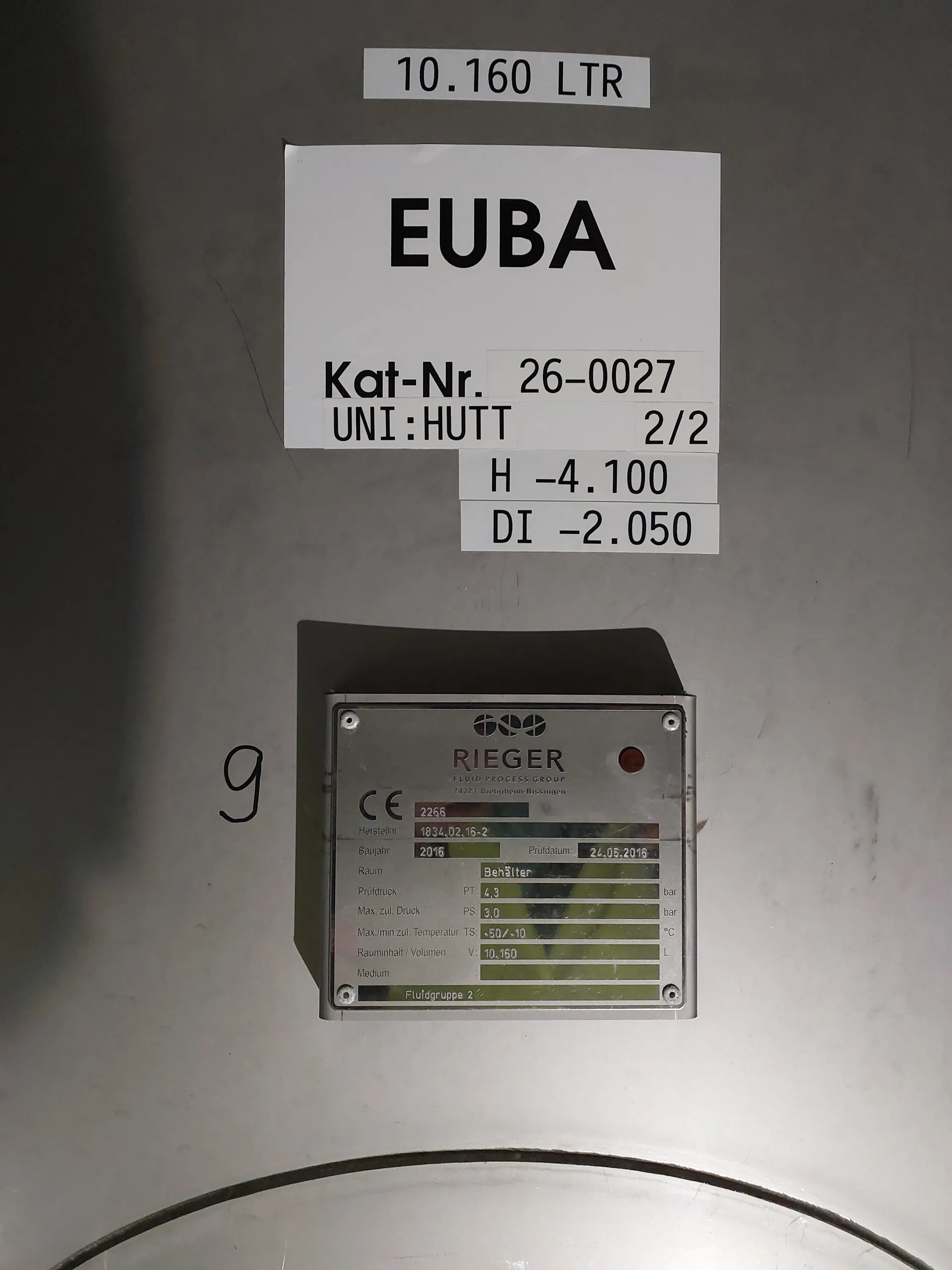 10160 Drucktank/ Biertank/ Lagertank RIEGER