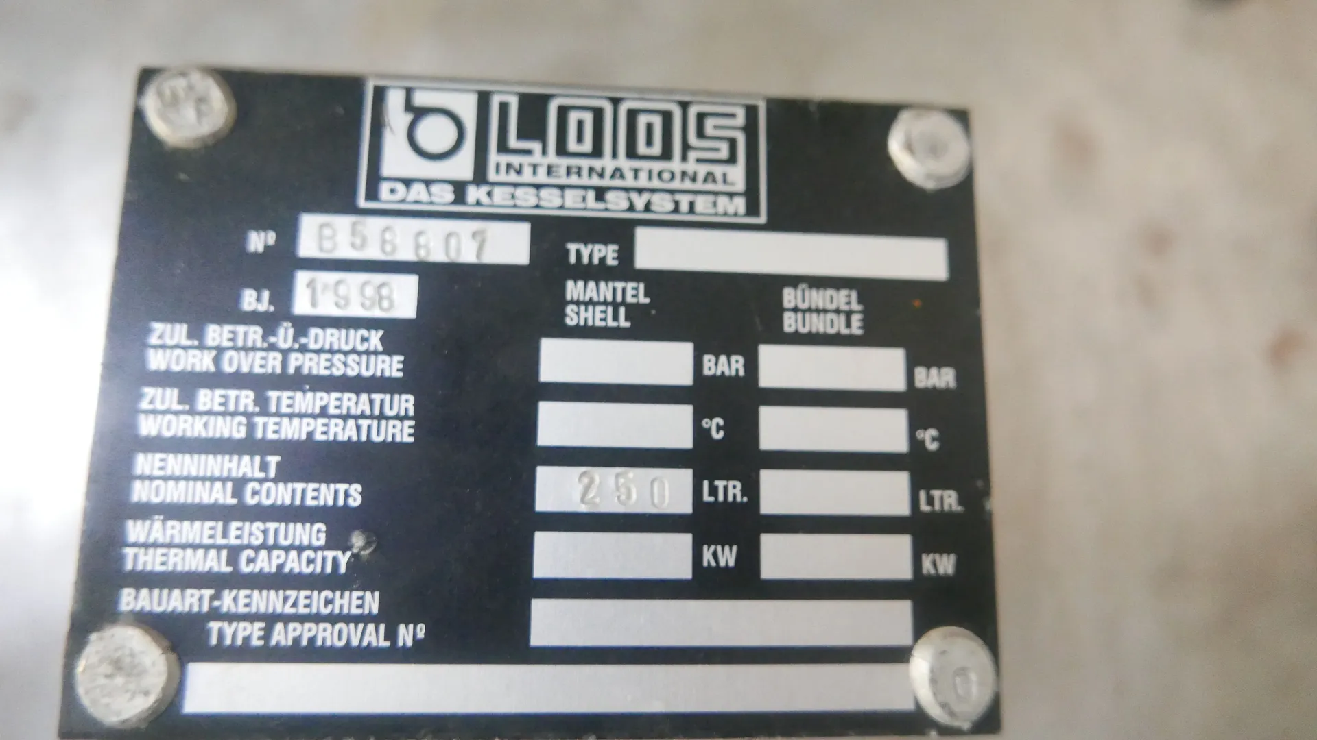 Dampferzeuger LOOS 500 kg/h mit Edelstahlkamin und Speisewasserbehälter 250 Liter, 1 bar Betriebsdruck
