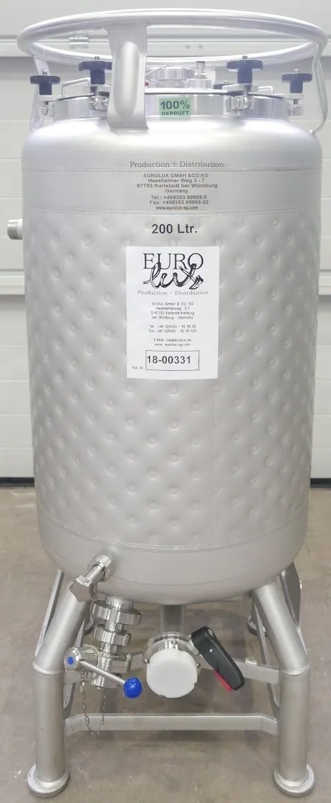 200 Liter Eurolux Biertank/ Lagertanks/ Drucktank mit Kühlmantel, rund, stehend aus V2A, Betriebsdruck: +2,0 bar