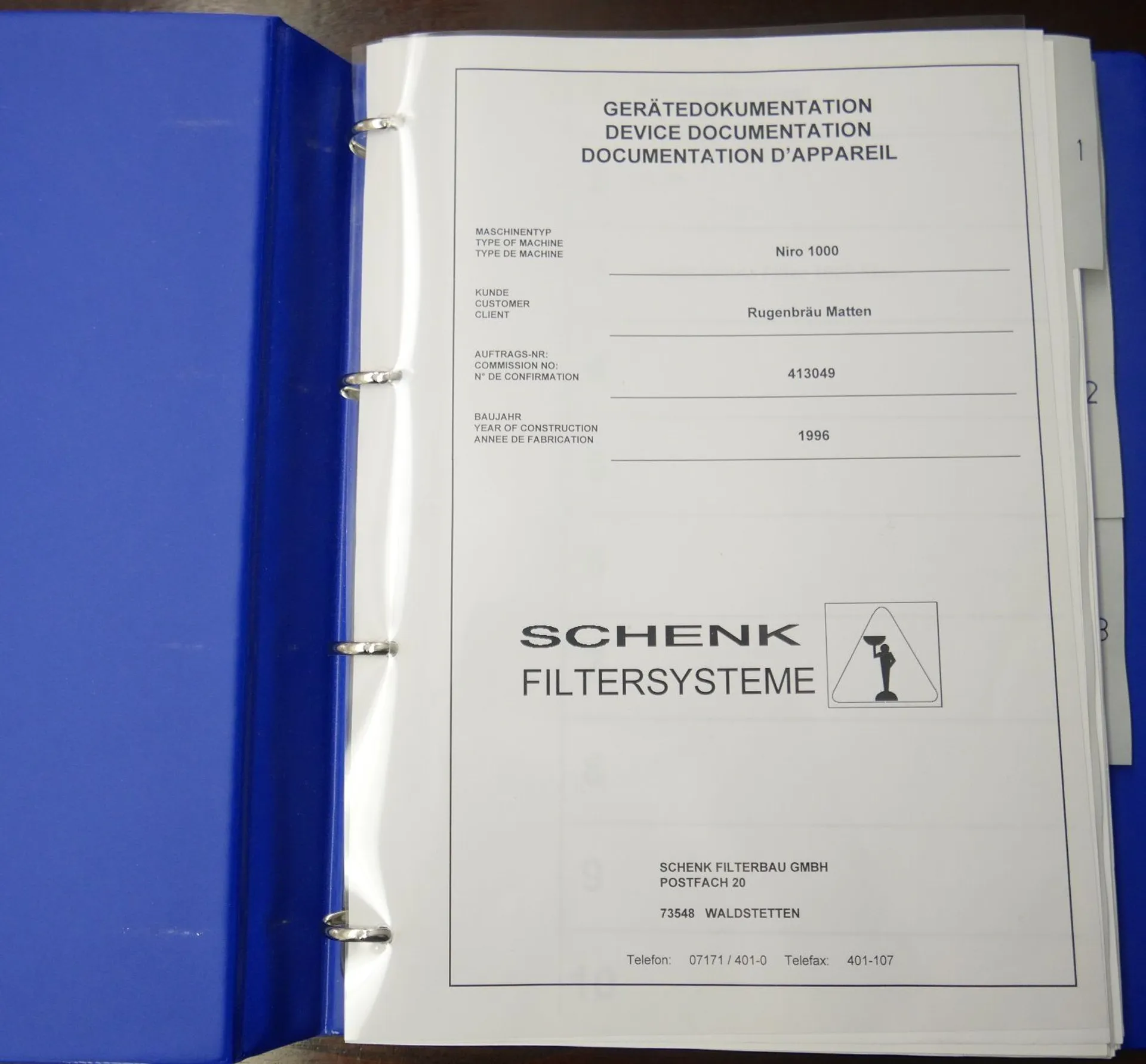 Plattenfilter Schenk Typ Niro 1000