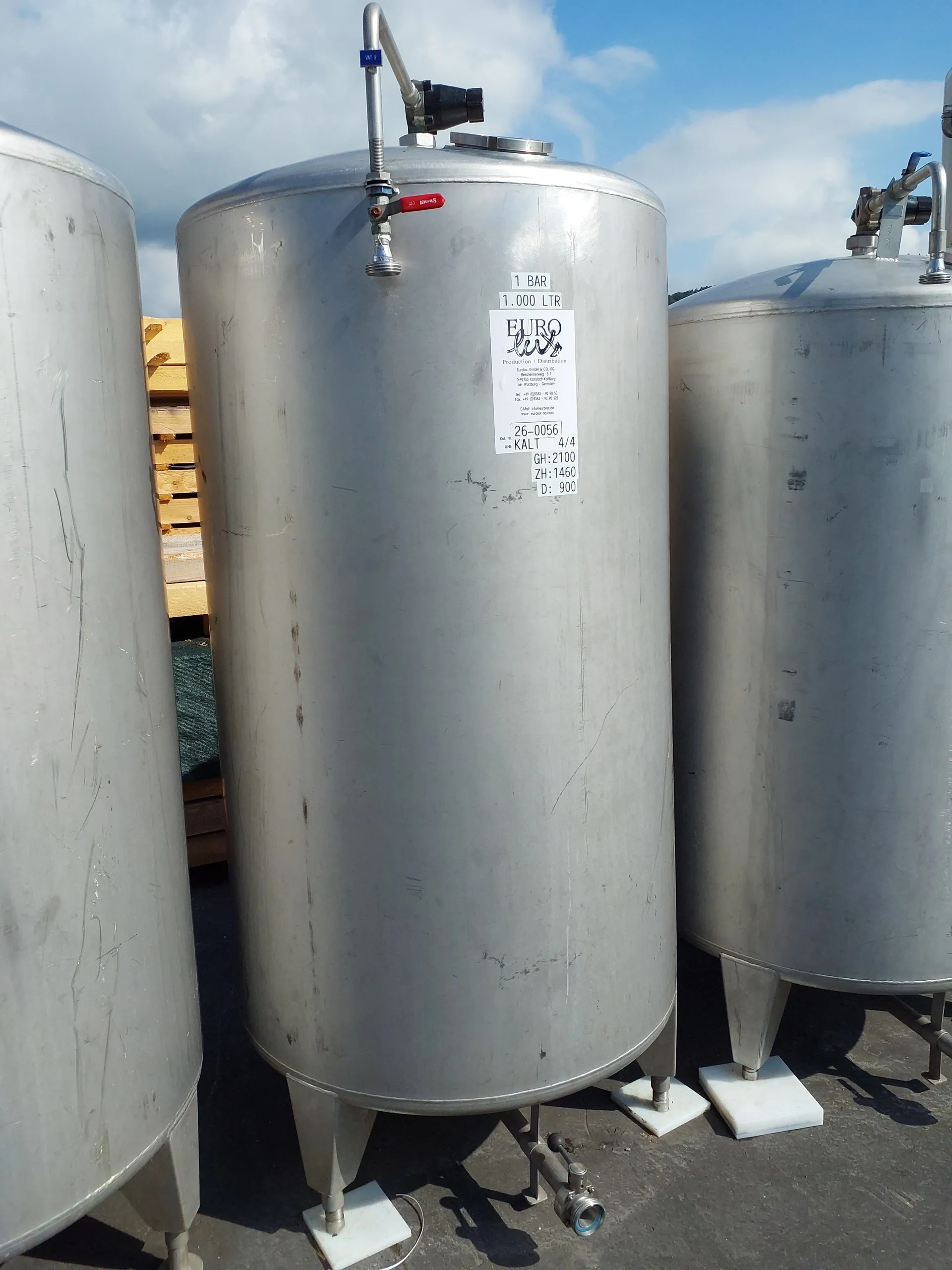 1.000 Liter Drucktank 1 bar in V2A