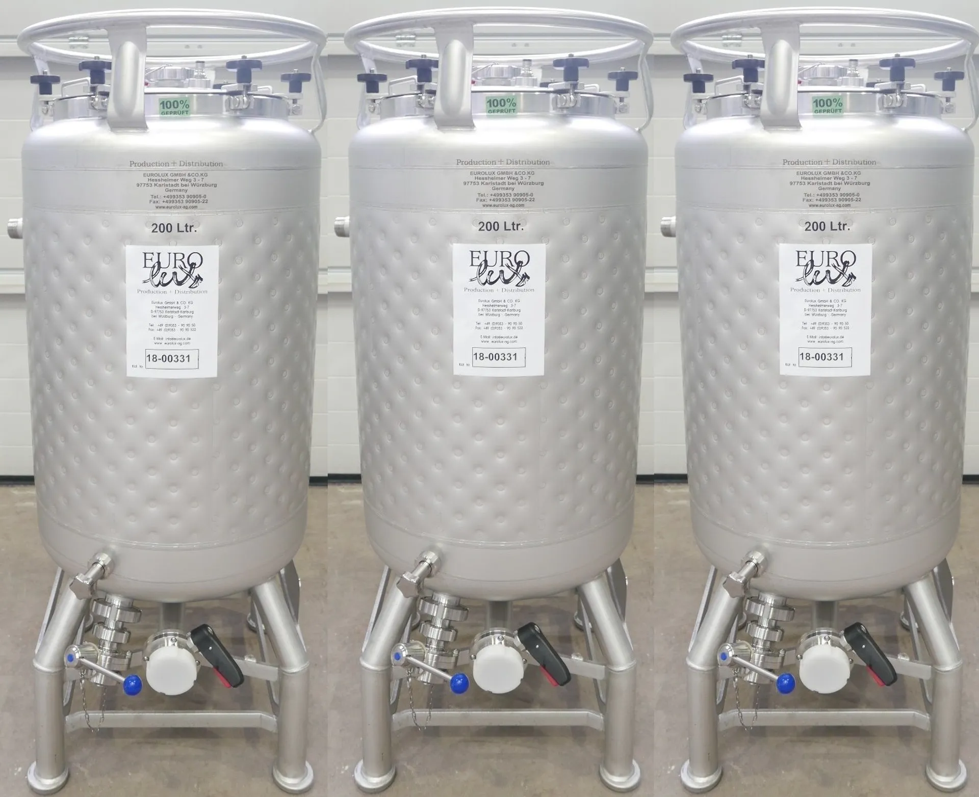 200 Liter Eurolux Biertank/ Lagertanks/ Drucktank mit Kühlmantel, rund, stehend aus V2A, Betriebsdruck: +2,0 bar