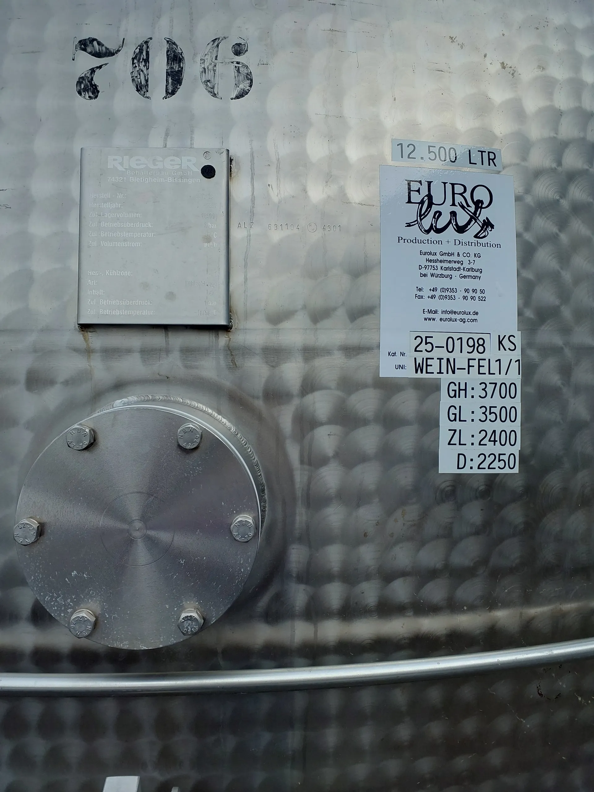 12.500 Liter Maischebehälter mit Kühlschlangen