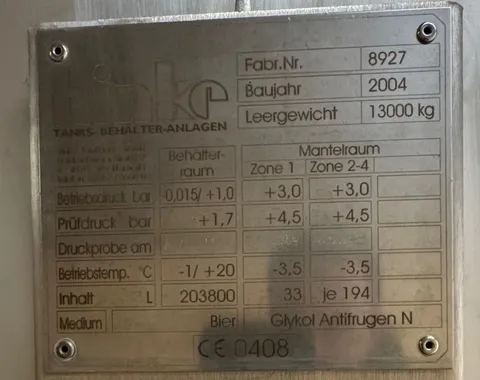 26-0014EUBA 203.800 Liter ZKG Tanks/ Biertanks HINKE