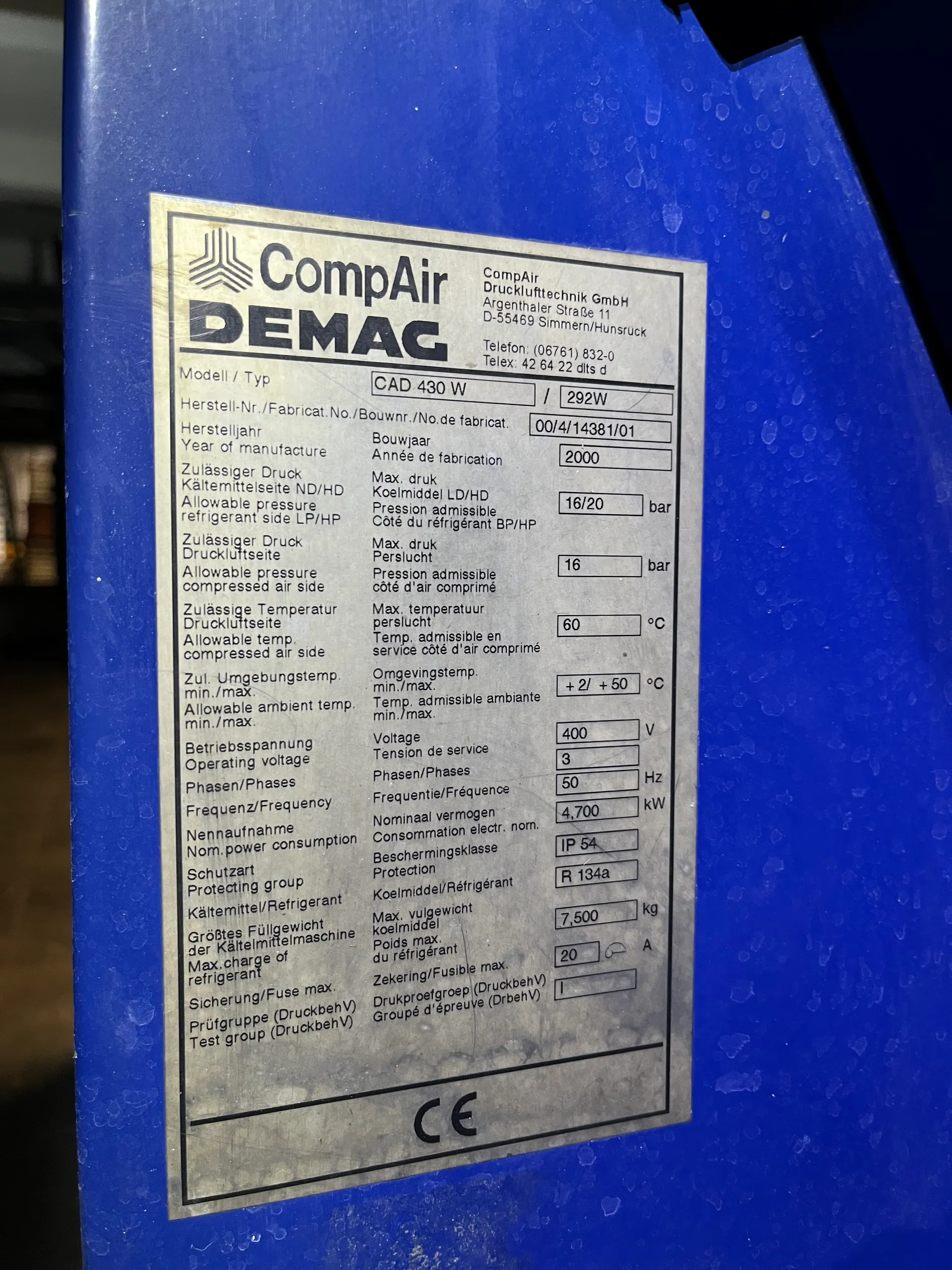 25-0171EUBA Trockner ComAir DEMAG CAD 430W/292W