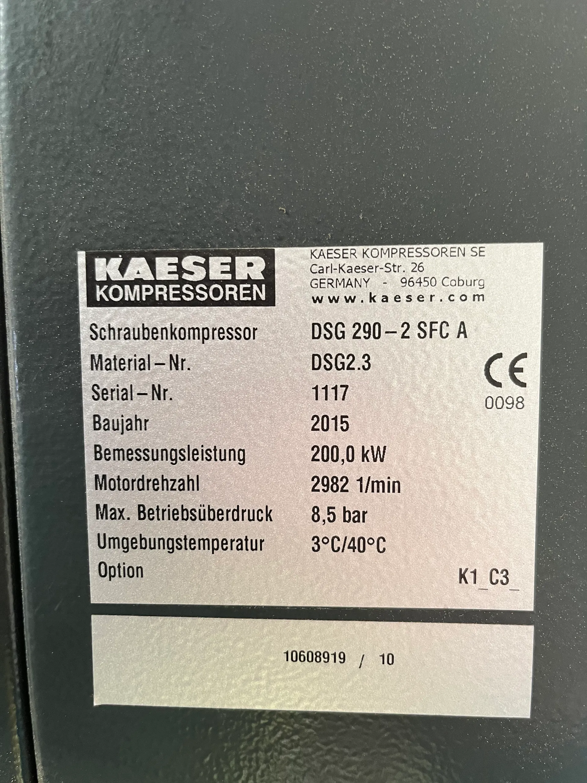  Schraubenkompressor Kaeser Typ DSG 290-2 SFC A