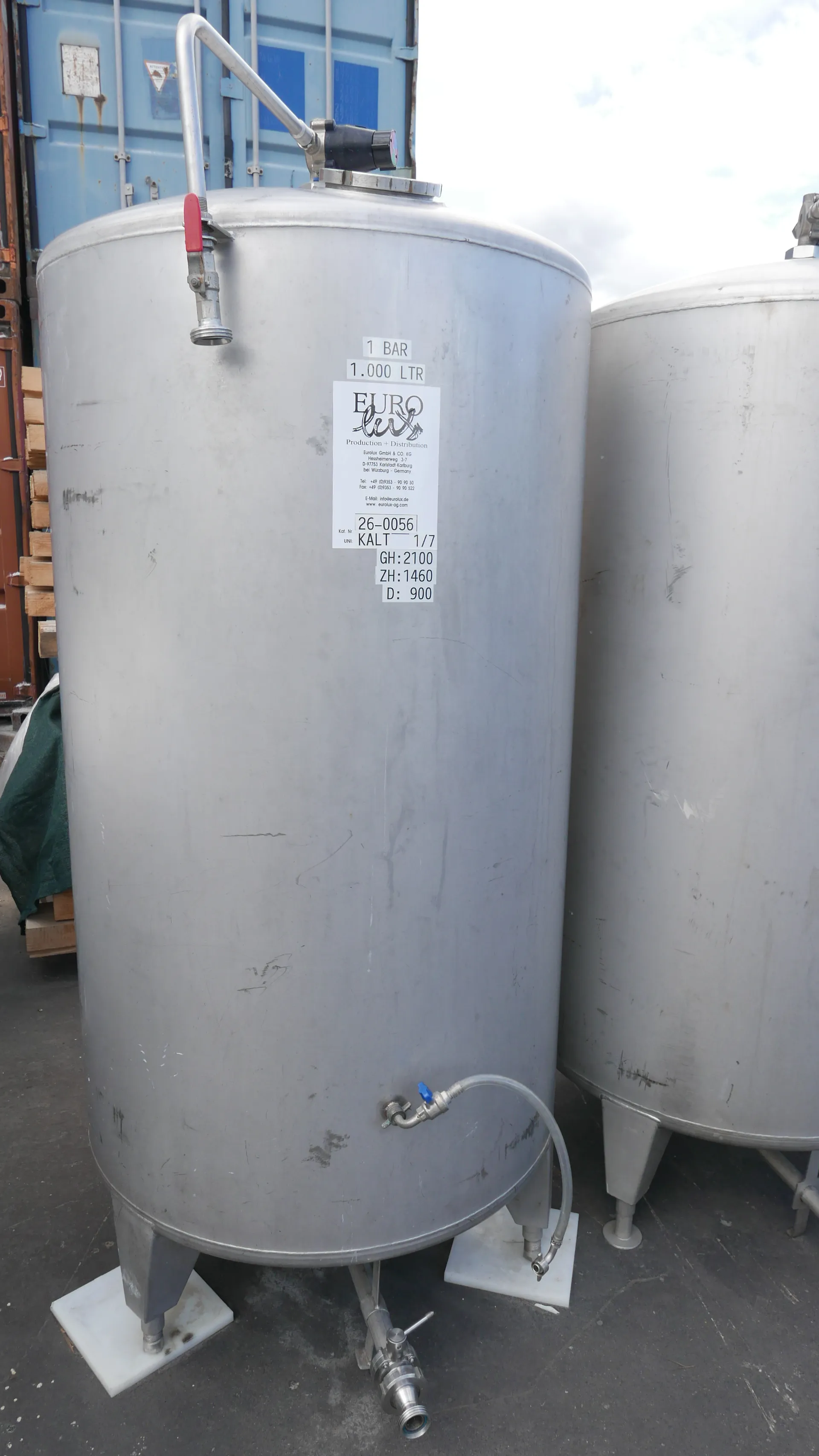 1.000 Liter Drucktank 1 bar in V2A
