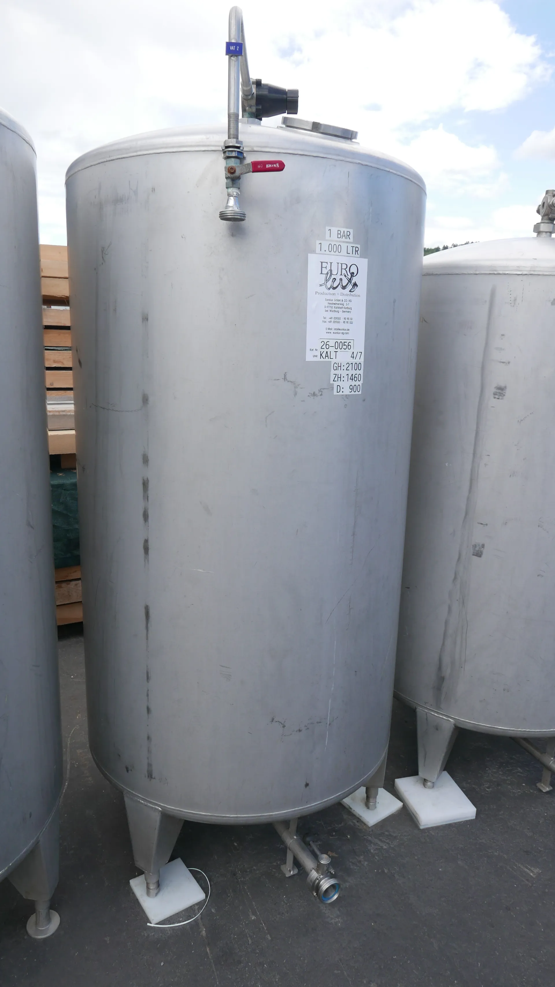 1.000 Liter Drucktank 1 bar in V2A