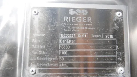 25-0071 Maische-Rührwerktank Rieger 16830 Liter mit Paddelrührwerk