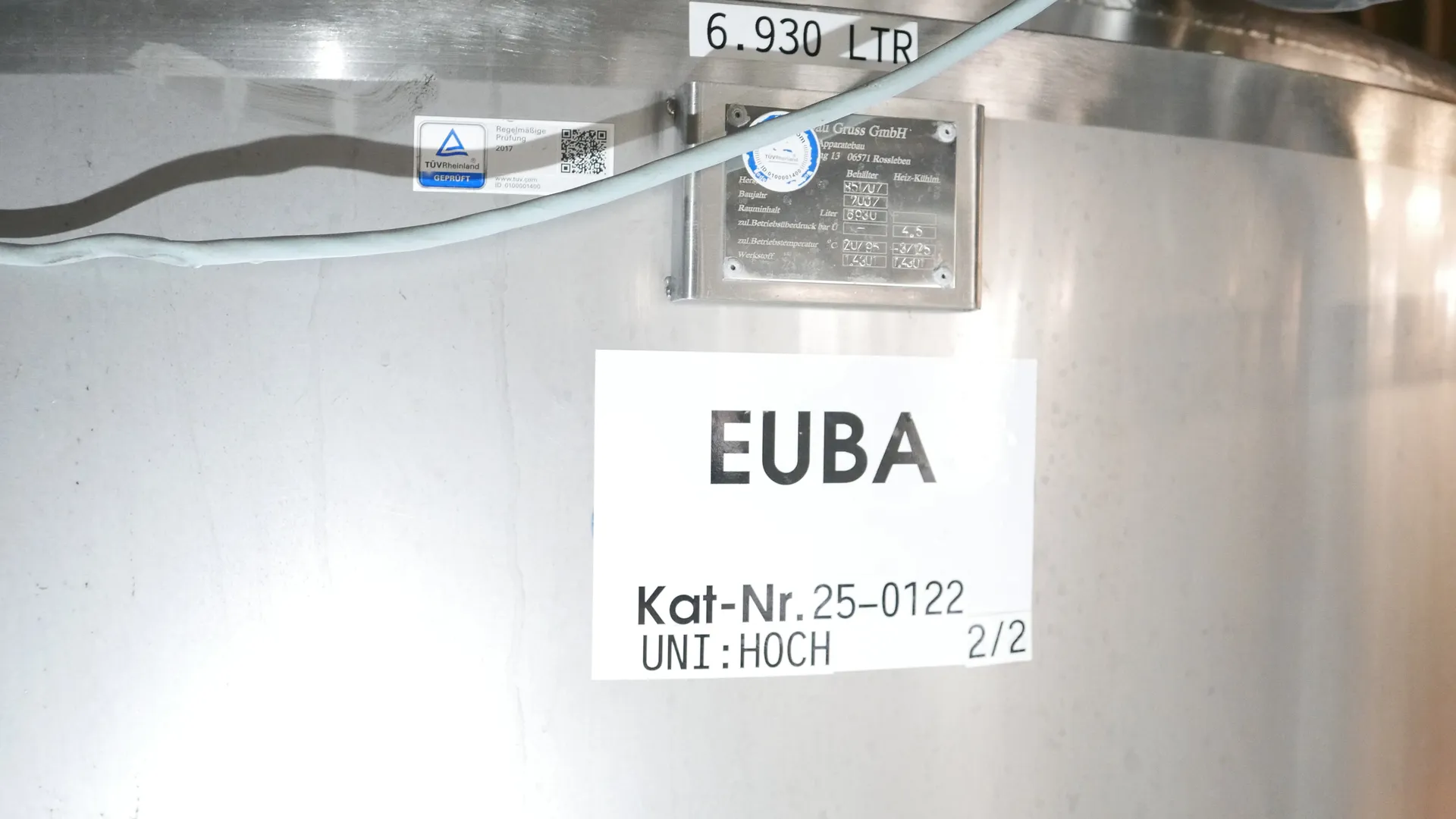 25-0122EUBA 6.930 Liter Rahmtanks / Sahnetanks mit Rührwerk aus V2A isoliert 