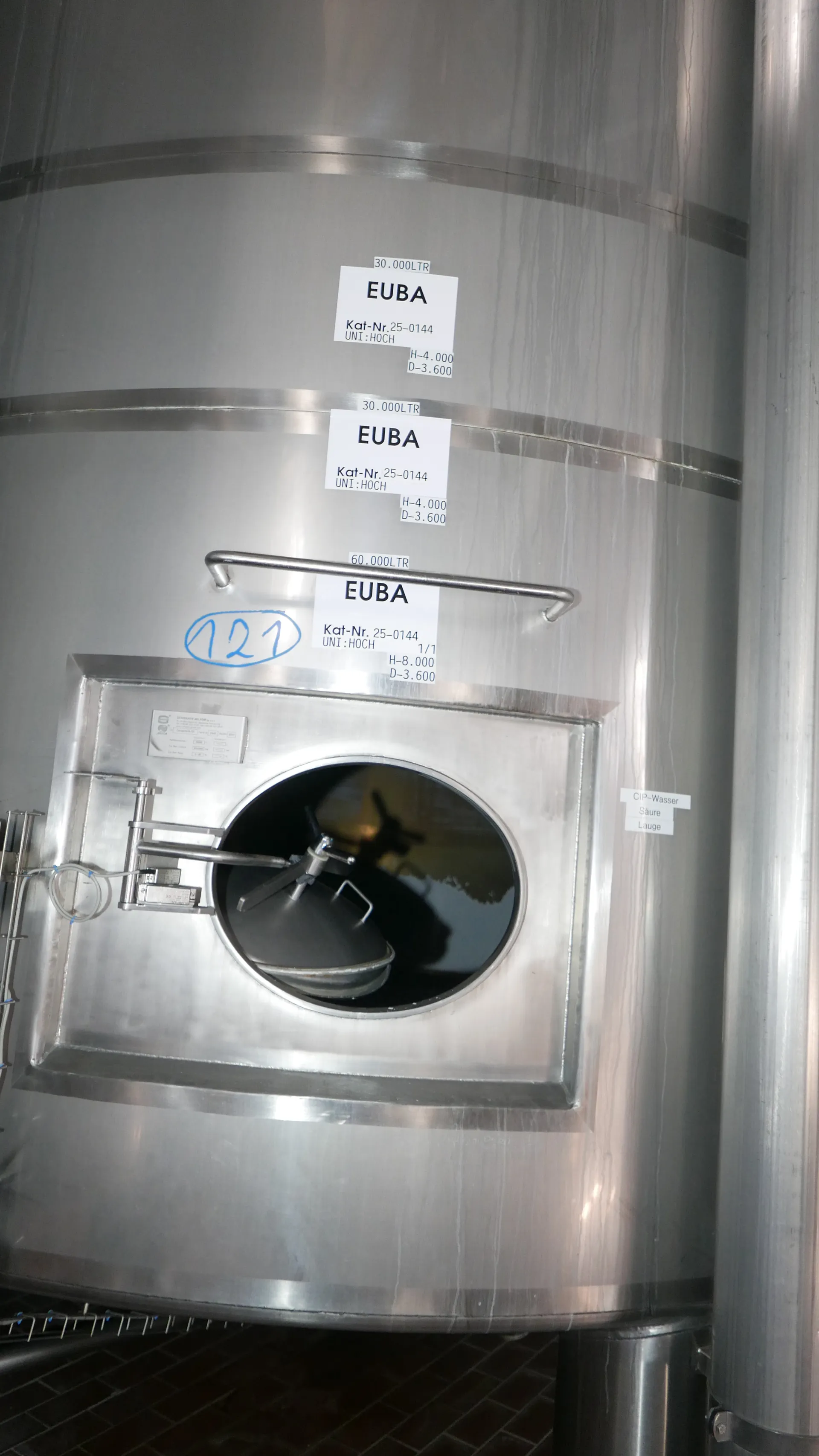 25-0144EUBA 60.000 + 30.000 + 30.000 Liter 3-Stocktank / Rührwerkstank / Lagertank aus V2A