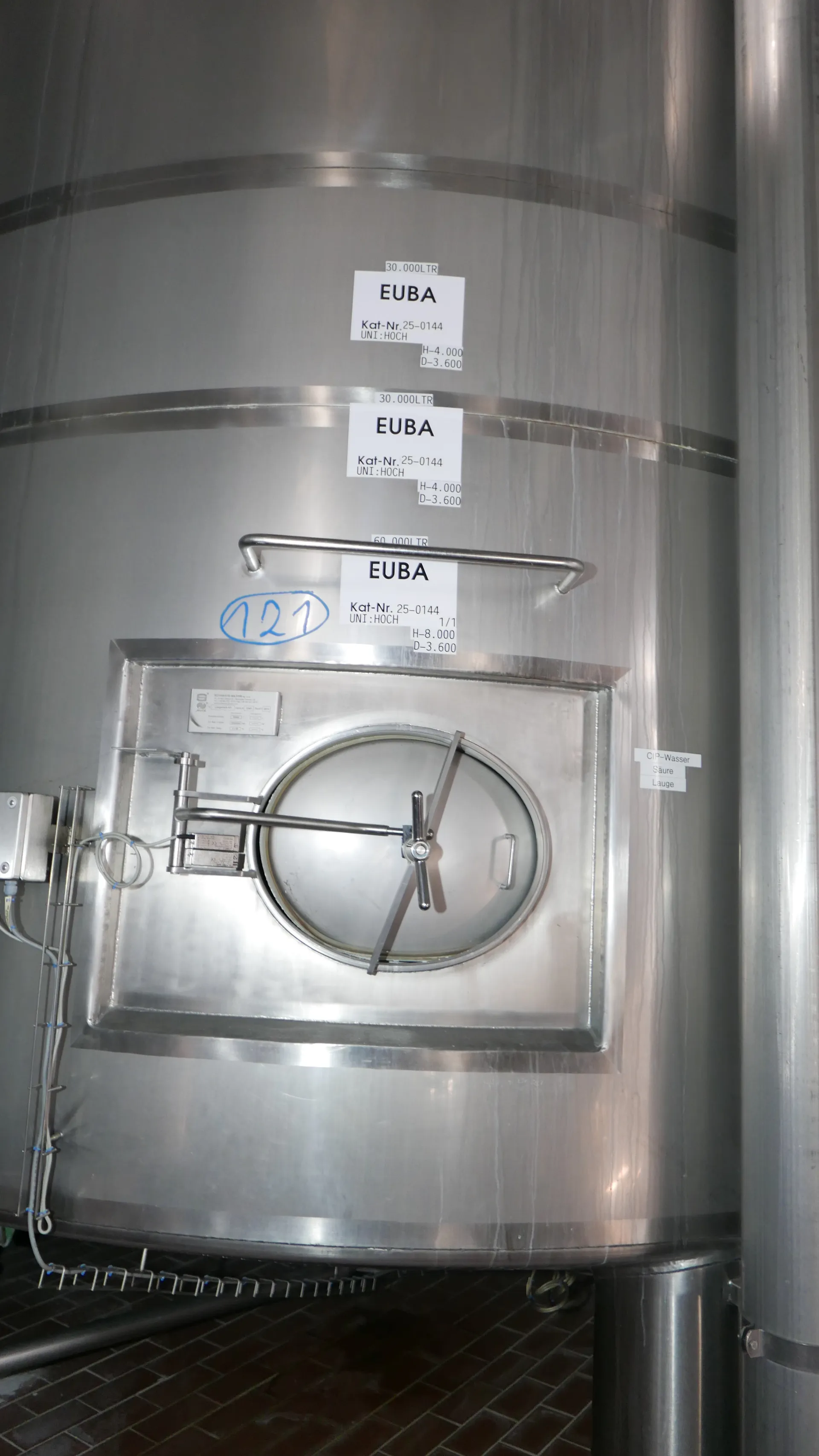25-0144EUBA 60.000 + 30.000 + 30.000 Liter 3-Stocktank / Rührwerkstank / Lagertank aus V2A