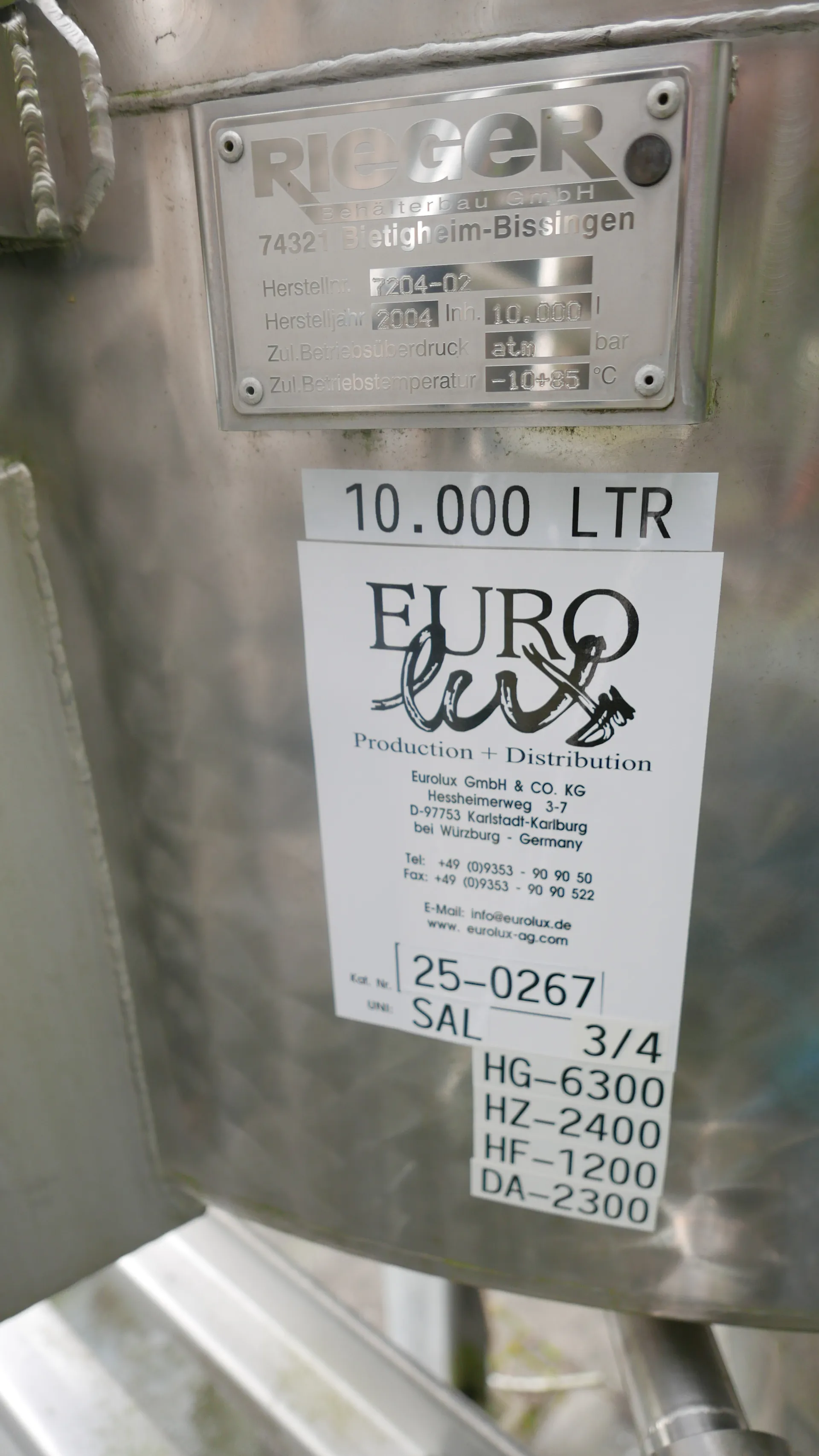 10.000 Liter Maischetaucher /Voll- Taucher RIEGER mit Überspüleinrichtung und Siebzylinder mit Kühlmantel und Steuerung in V2A