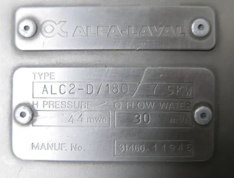 Centrifugal pump  Capacity: 128m3/h