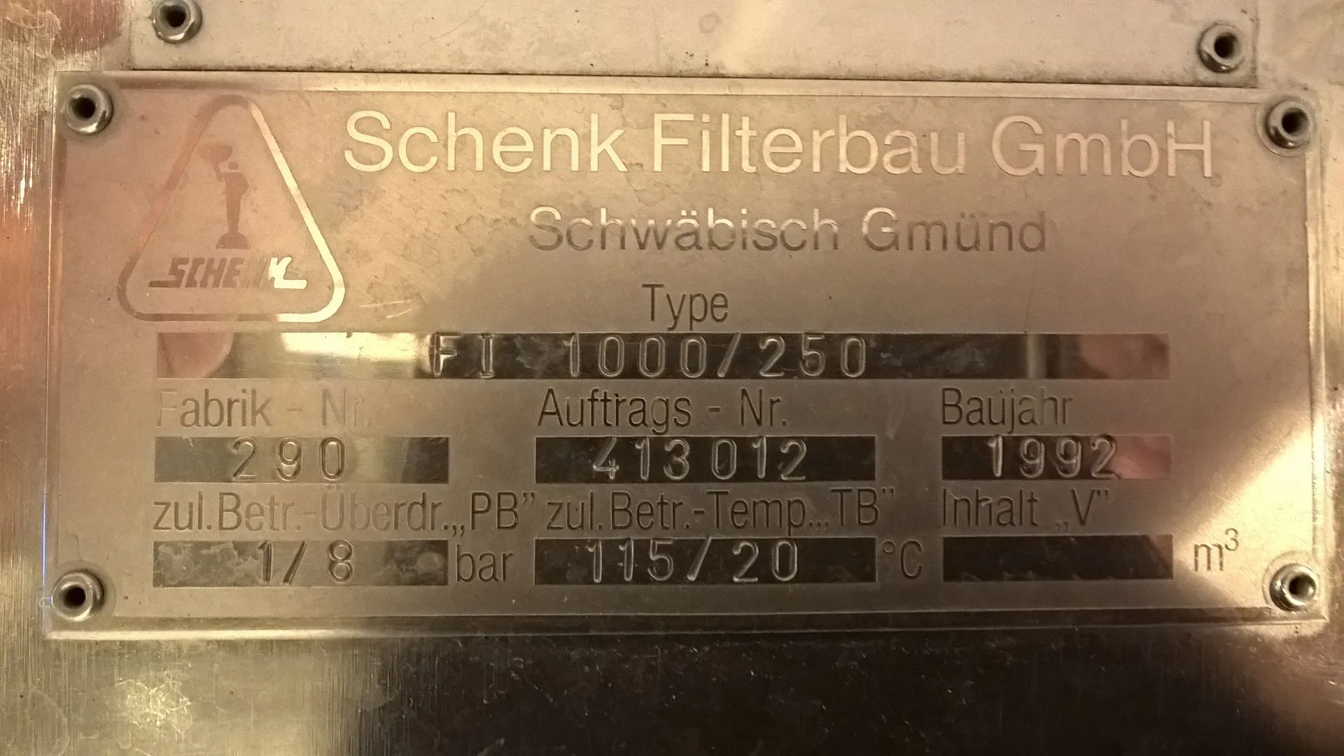 Sheet Filter, Plate Filter SCHENK ZHF 1000