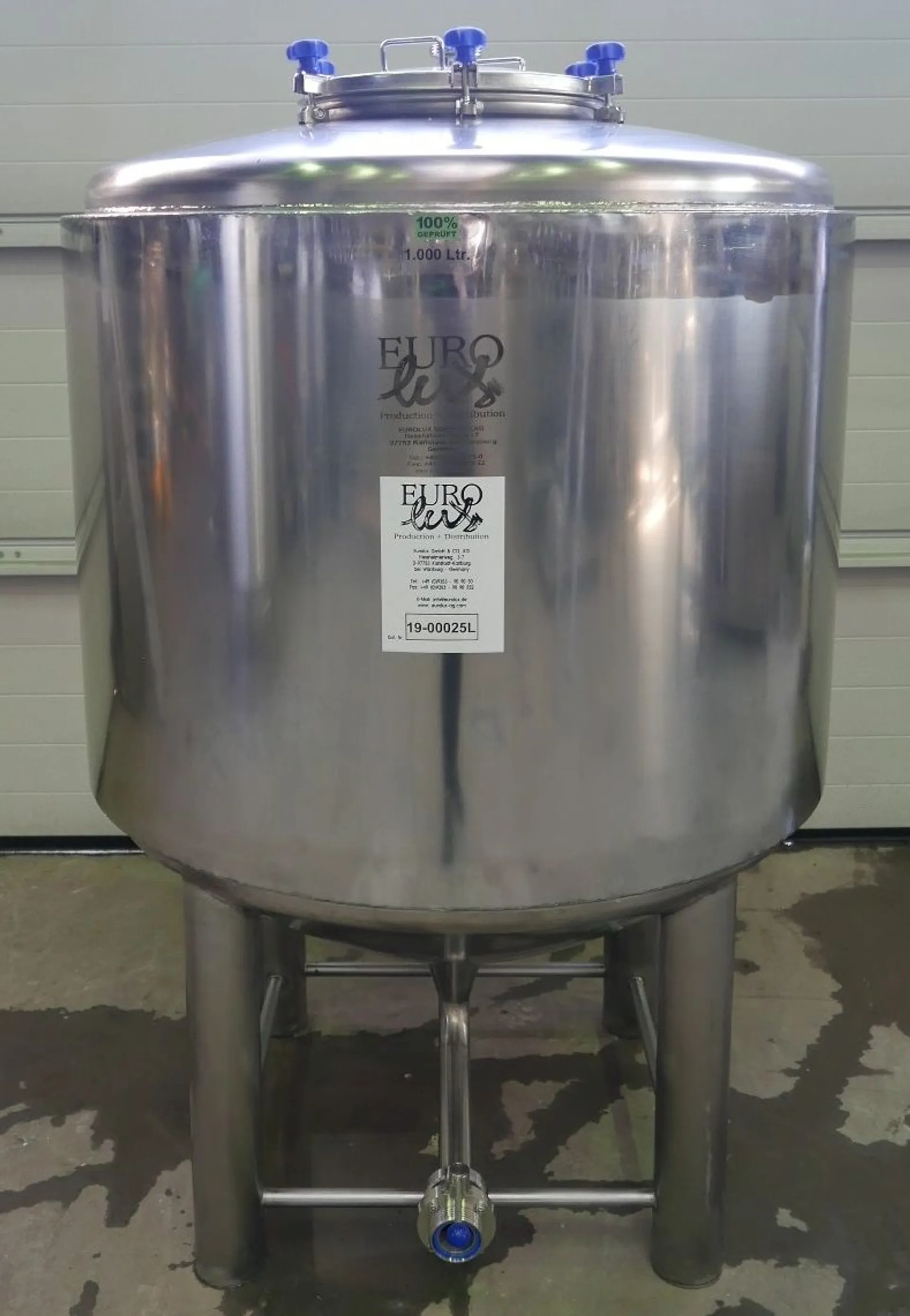 1000 Liter Eurolux Beer Tanks / Fermentation Tanks in AISI 304  with Cooling Jacket with Isolation