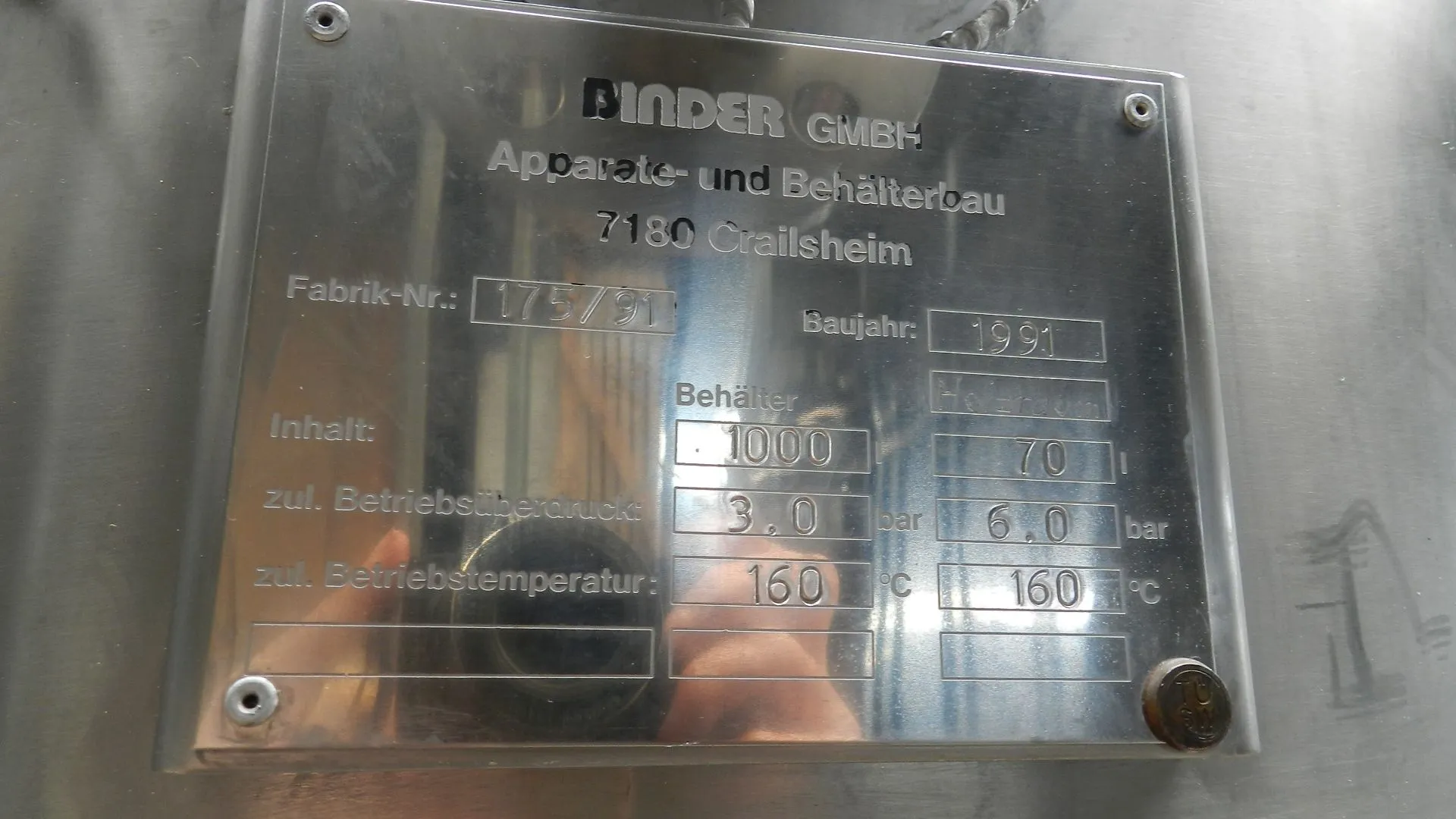 Schmelzbehälter Fa. BINDER 1000 Liter