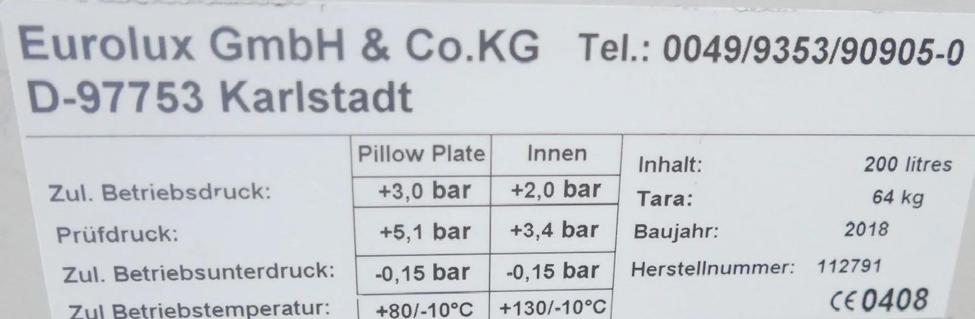 200 Liter Eurolux Biertank/ Lagertanks/ Drucktank mit Kühlmantel, rund, stehend aus V2A, Betriebsdruck: +2,0 bar