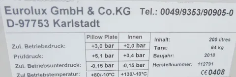 200 Liter Eurolux Biertank/ Lagertanks/ Drucktank mit Kühlmantel, rund, stehend aus V2A, Betriebsdruck: +2,0 bar