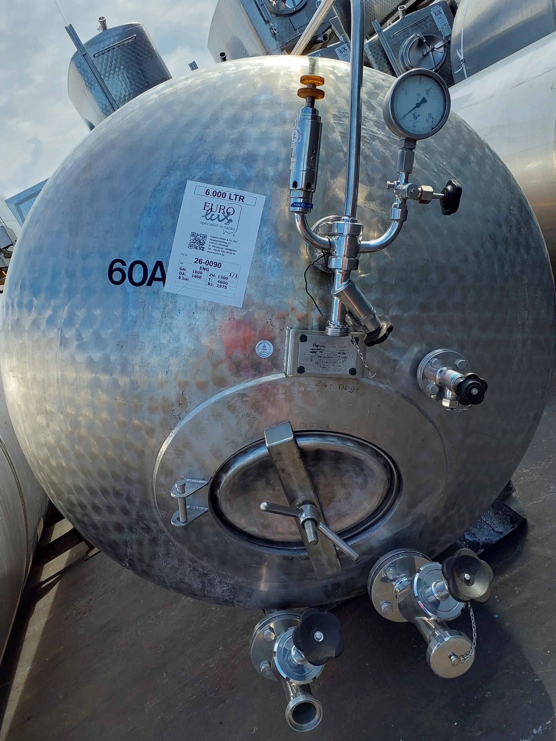 6.000 Liter 8 bar Drucktank in V2A