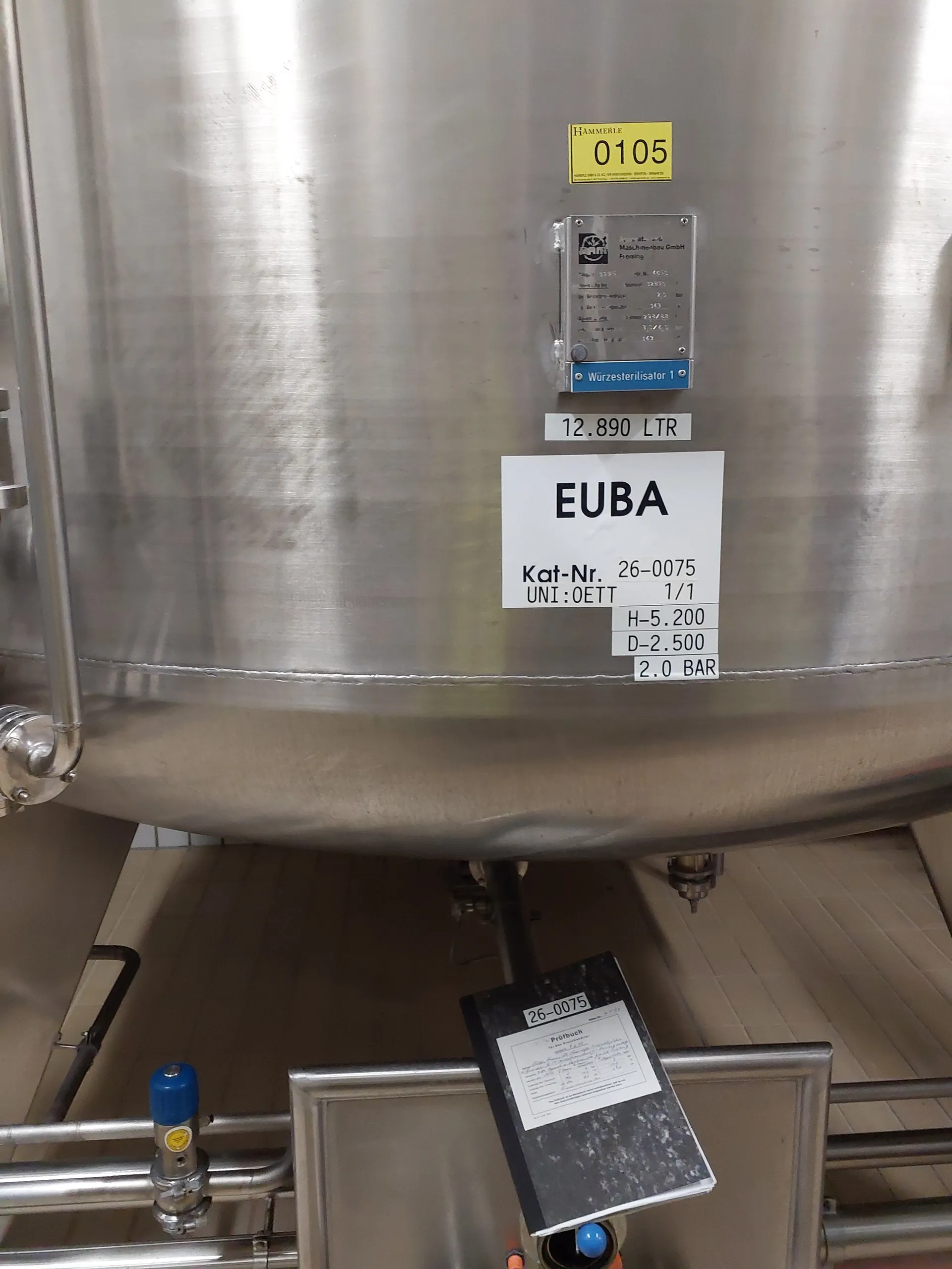 12.890 Liter 2 bar Drucktank Würzesterilisator 1 isoliert