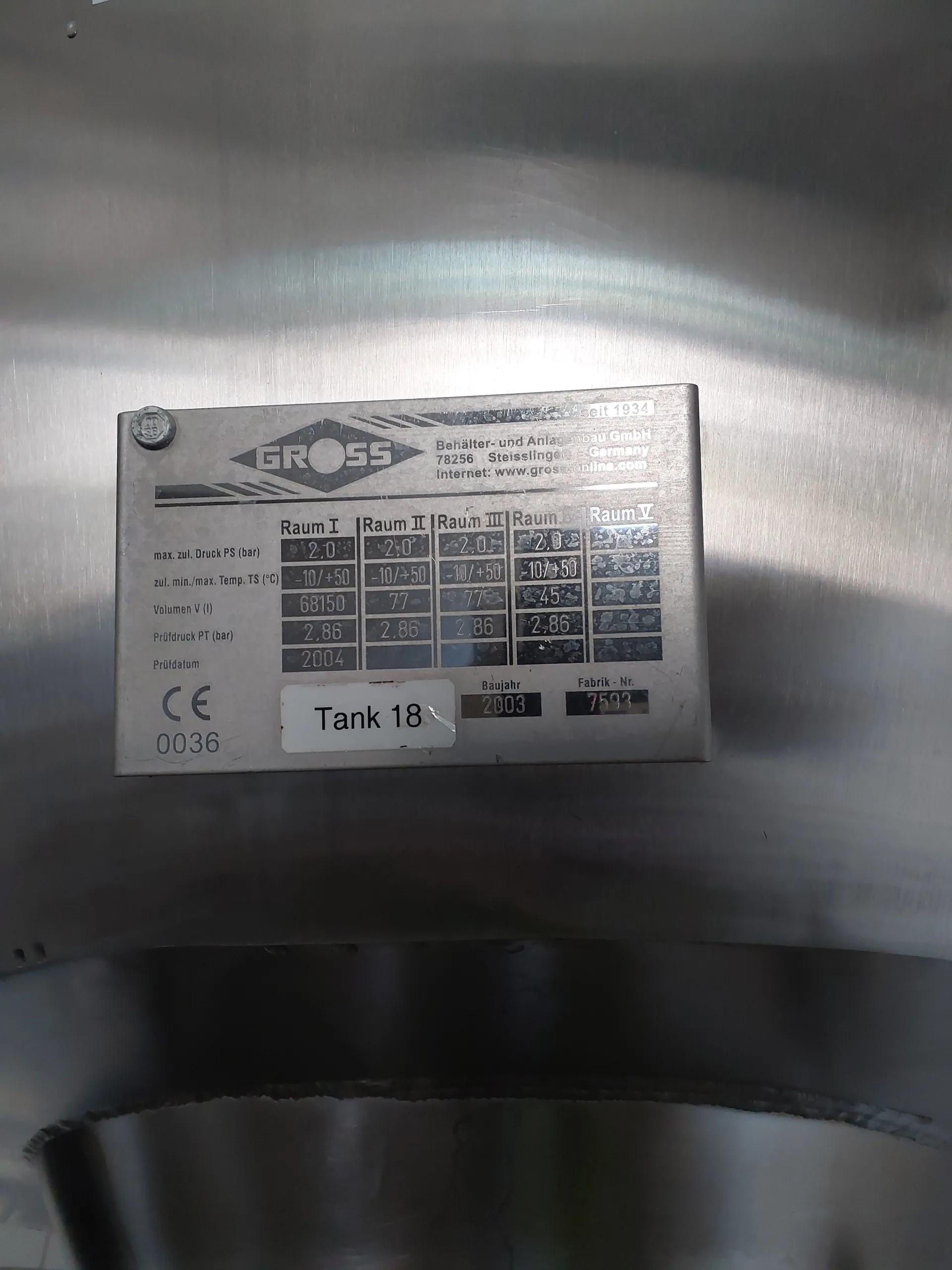 68150 Liter ZKG Tank/ Drucktank/ Lagertank GROSS mit Kühlmantel und Isolierung