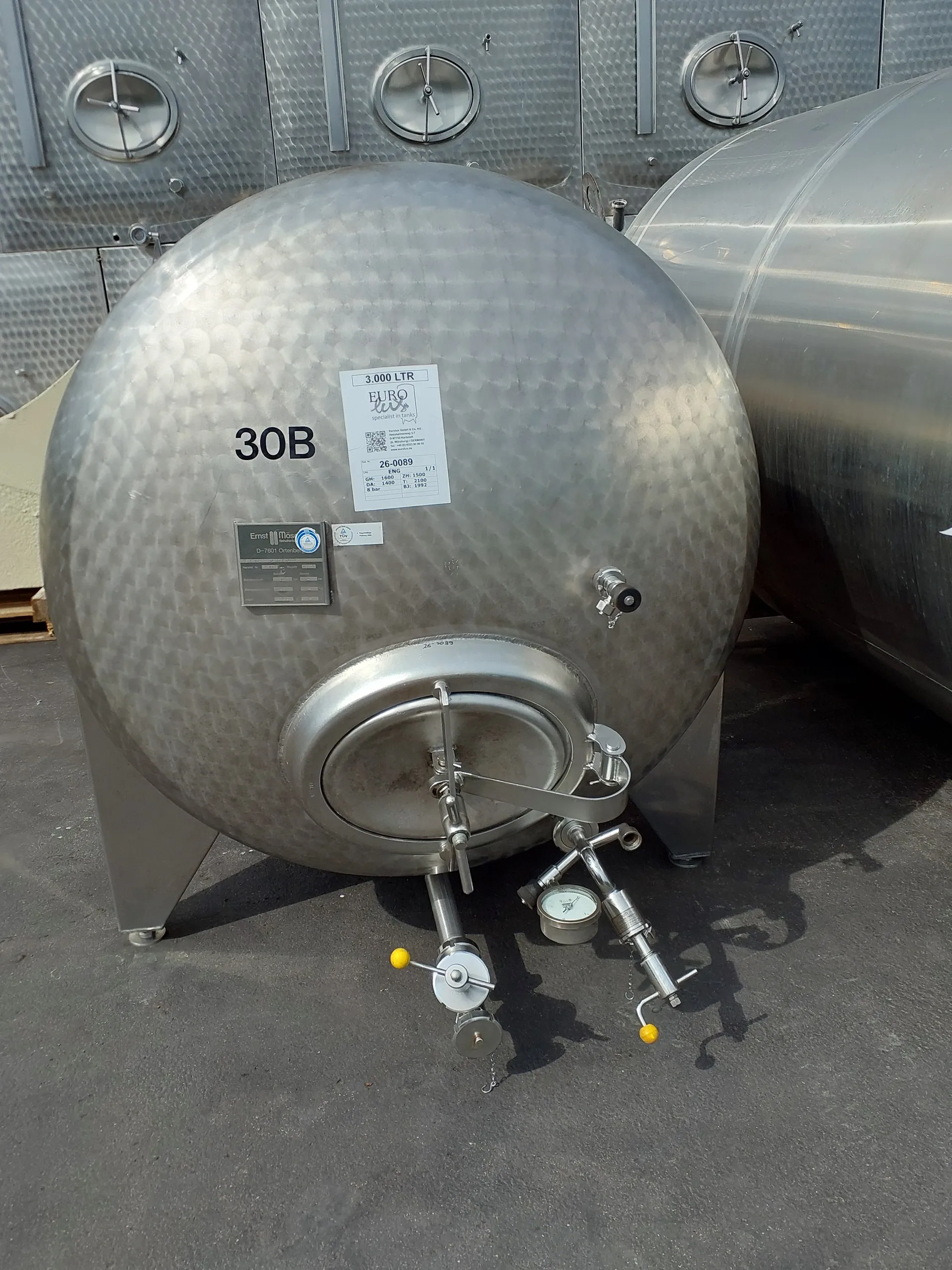 3.000 Liter 8 bar Drucktank in V2A