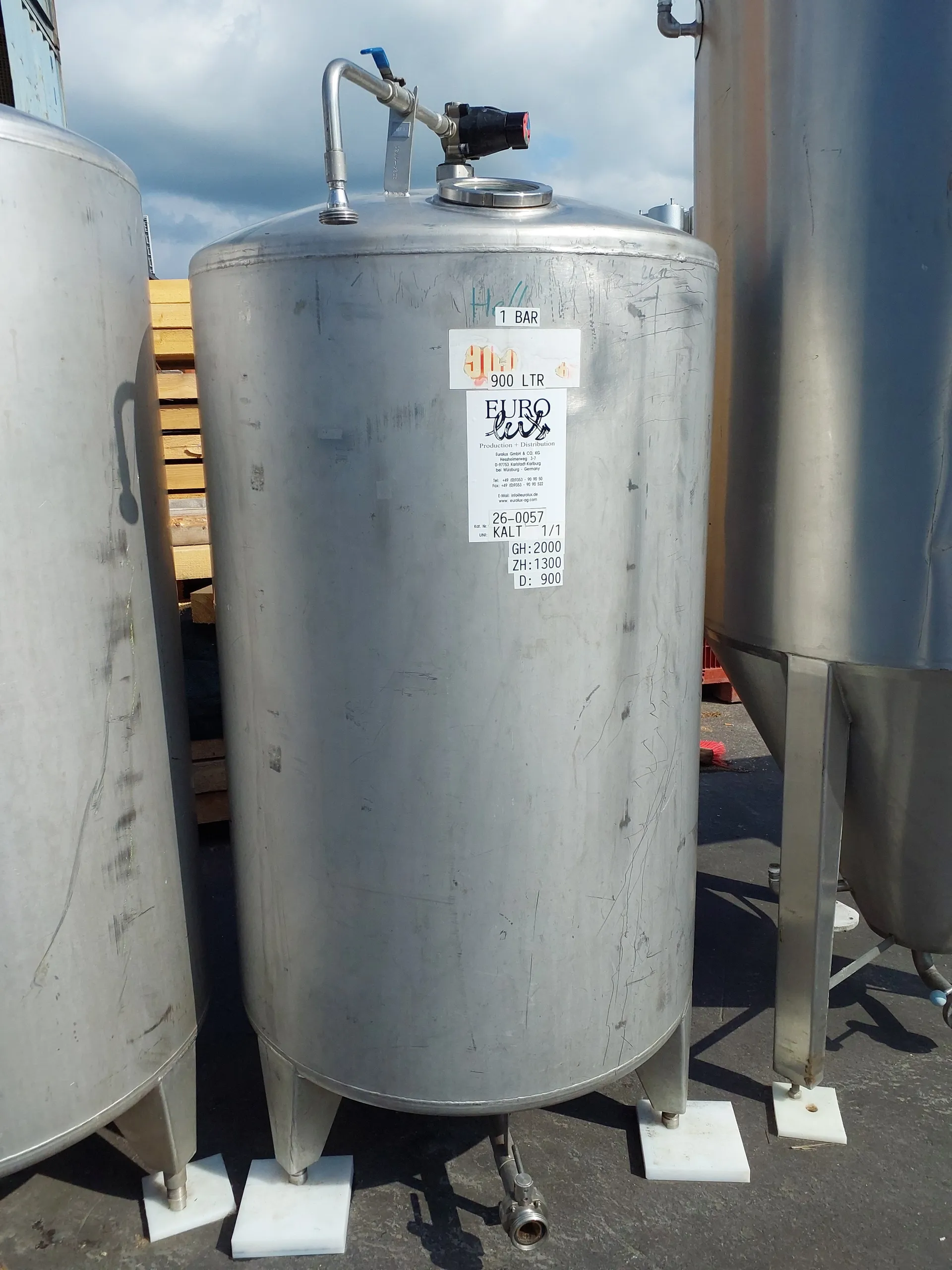 900 Liter Drucktank 1 bar in V2A
